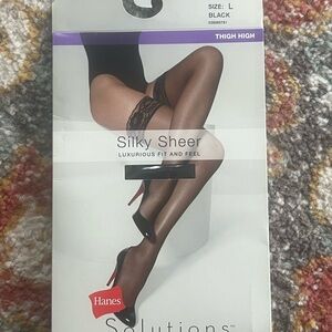 Hanes Sheer Thigh Highs with Lace Top in Black